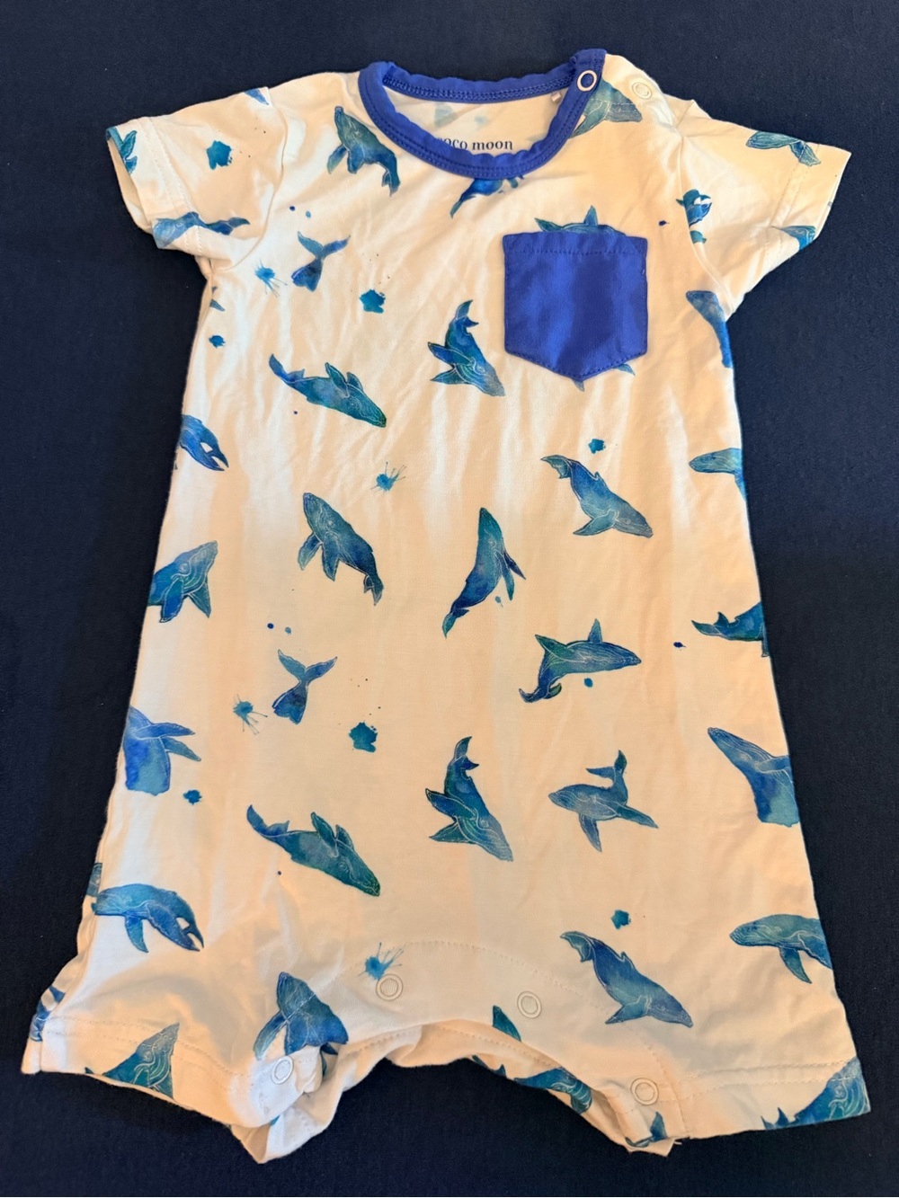 Blue Whale Print Baby Romper